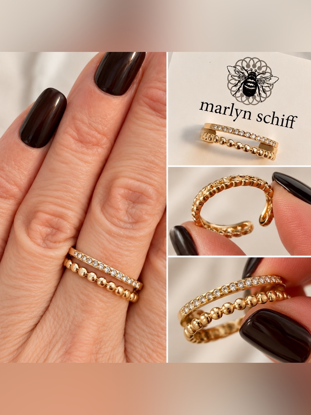 Marlyn Schiff "Arielle" gold-tone Adjustable Ring NWT